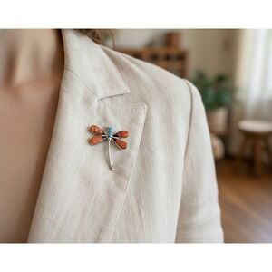 Zuni Dragonfly Brooch Pin Inlay Spiny Oyster Turquoise Handmade NA Jewelry**